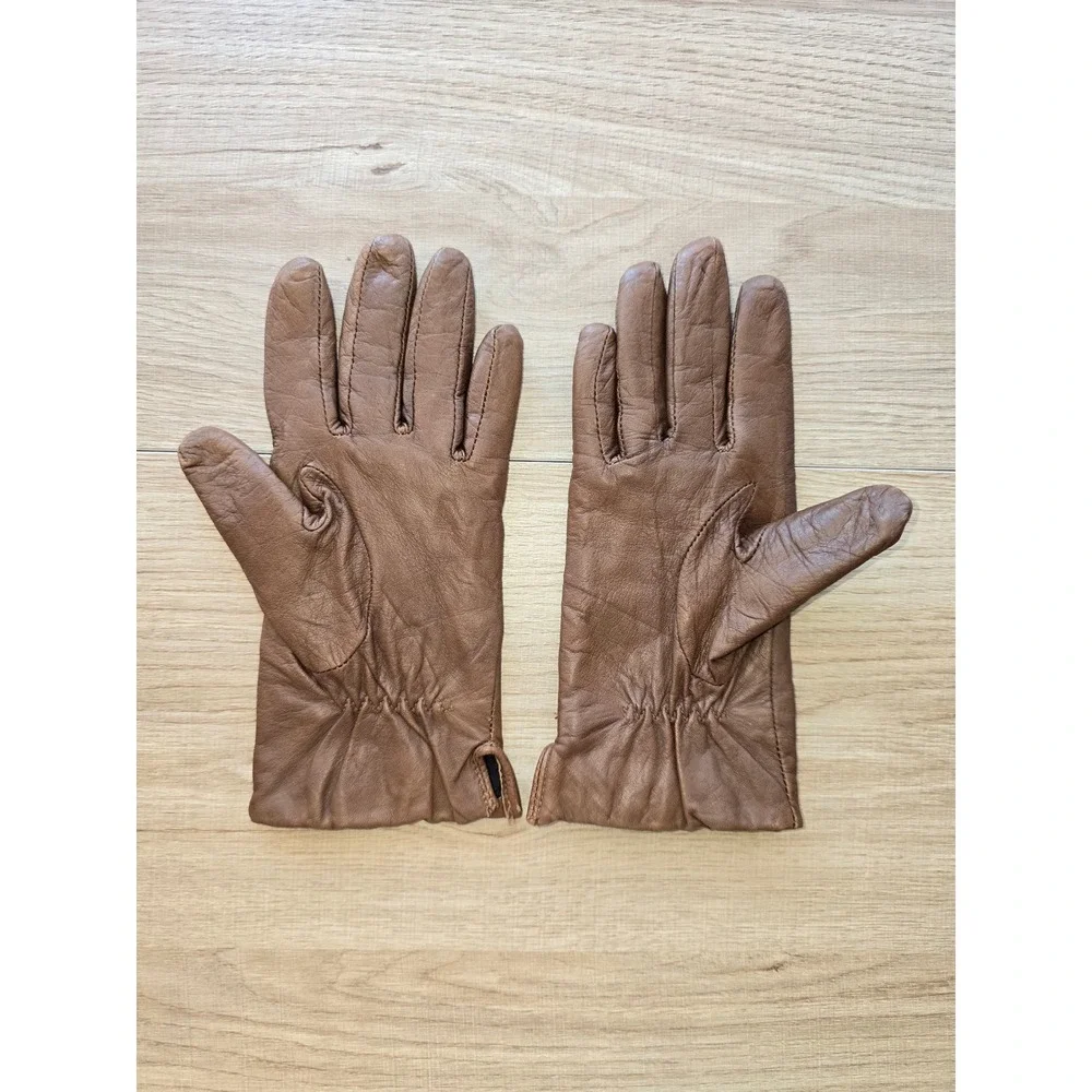 ECHO Brown Leather Fleece Lined Gloves Women's Small quiet luxury timeless